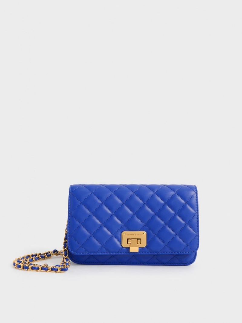 Charles & Keith Gesteppt Push-Lock Clutch Tasche Blau | 049MACGLX