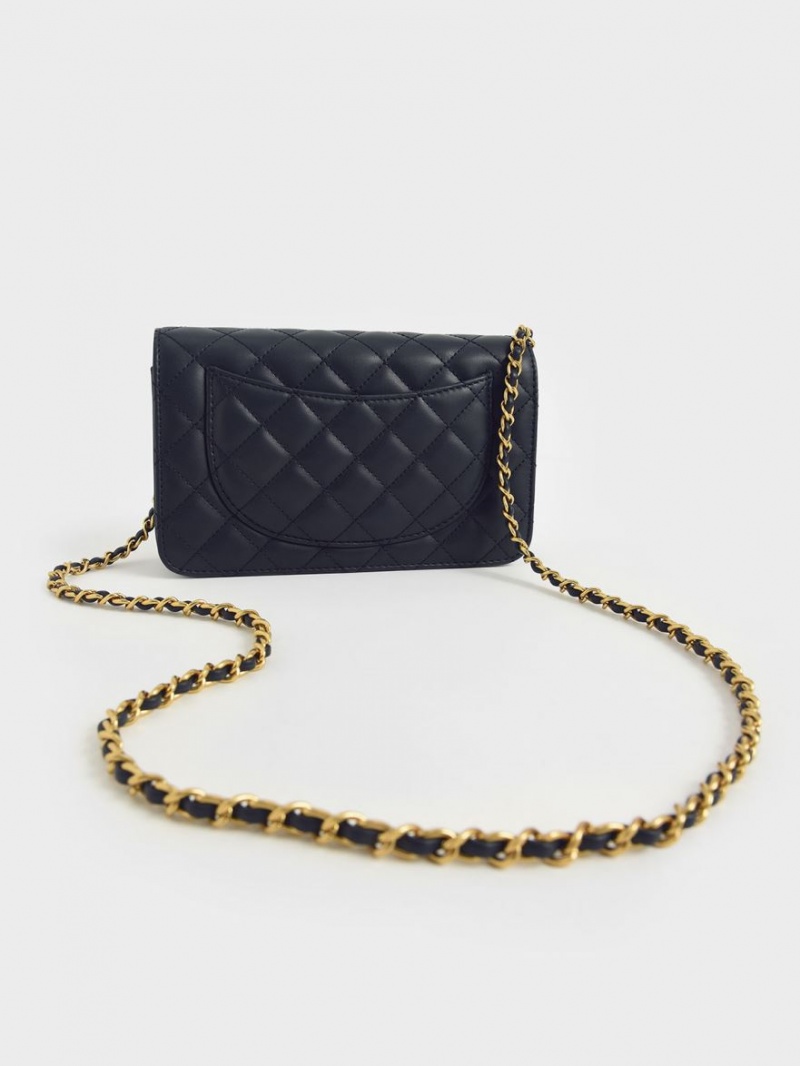 Charles & Keith Gesteppt Push-Lock Clutch Tasche Navy | 831BWEJIU