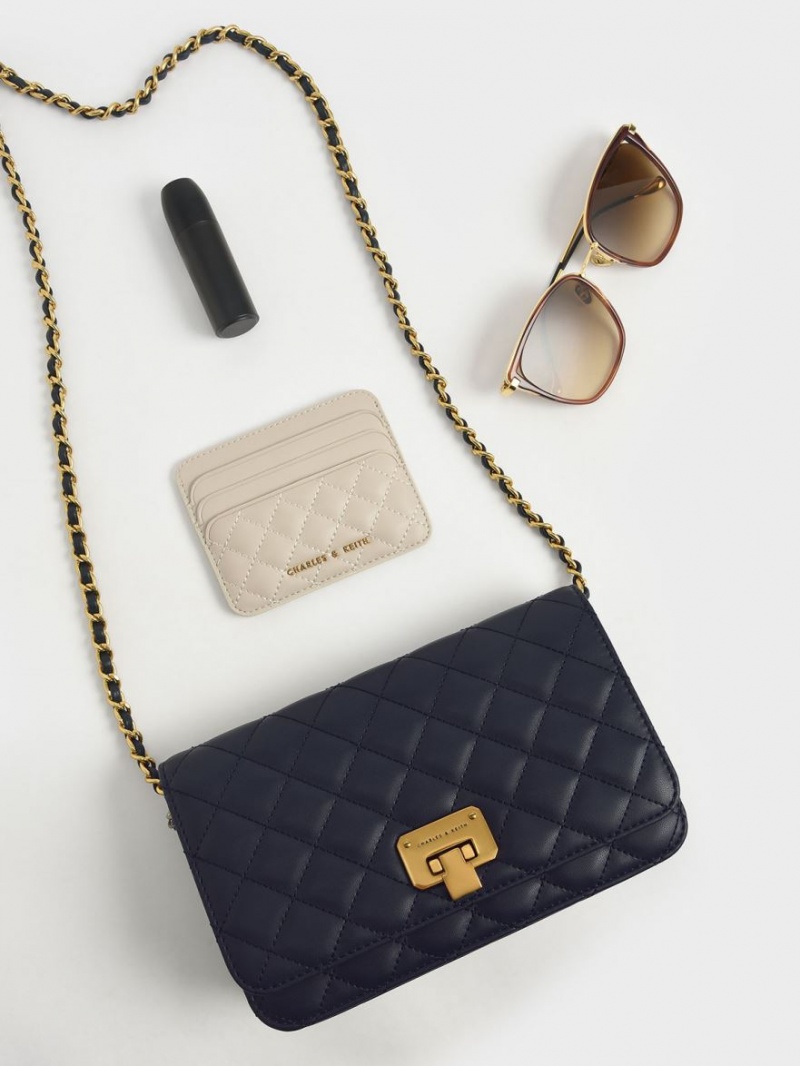 Charles & Keith Gesteppt Push-Lock Clutch Tasche Navy | 831BWEJIU