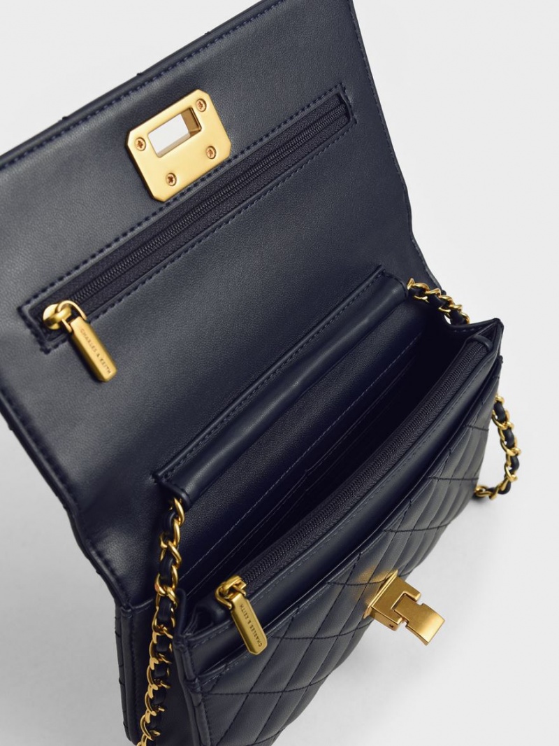 Charles & Keith Gesteppt Push-Lock Clutch Tasche Navy | 831BWEJIU