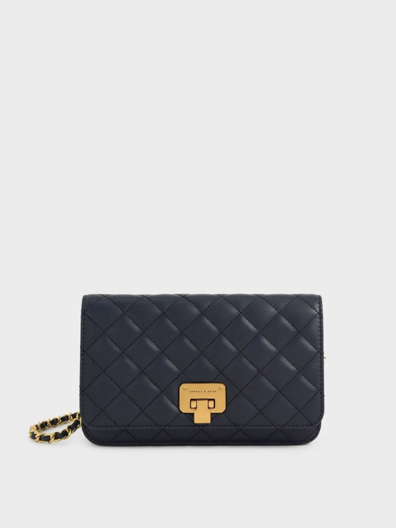 Charles & Keith Gesteppt Push-Lock Clutch Tasche Navy | 831BWEJIU