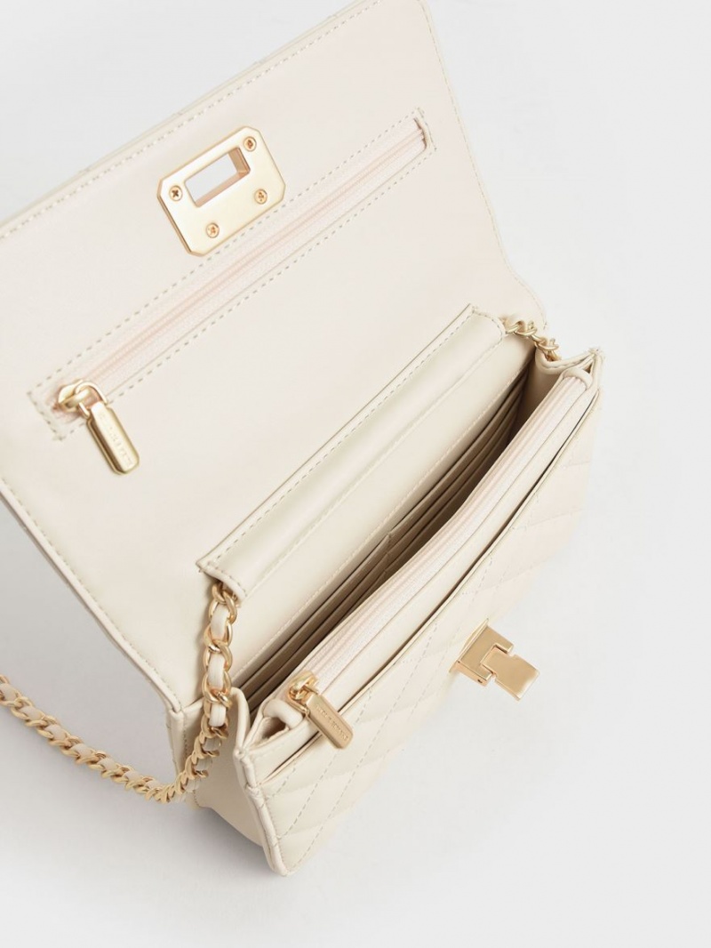 Charles & Keith Gesteppt Push-Lock Clutch Tasche Weiß | 906NGRVUL