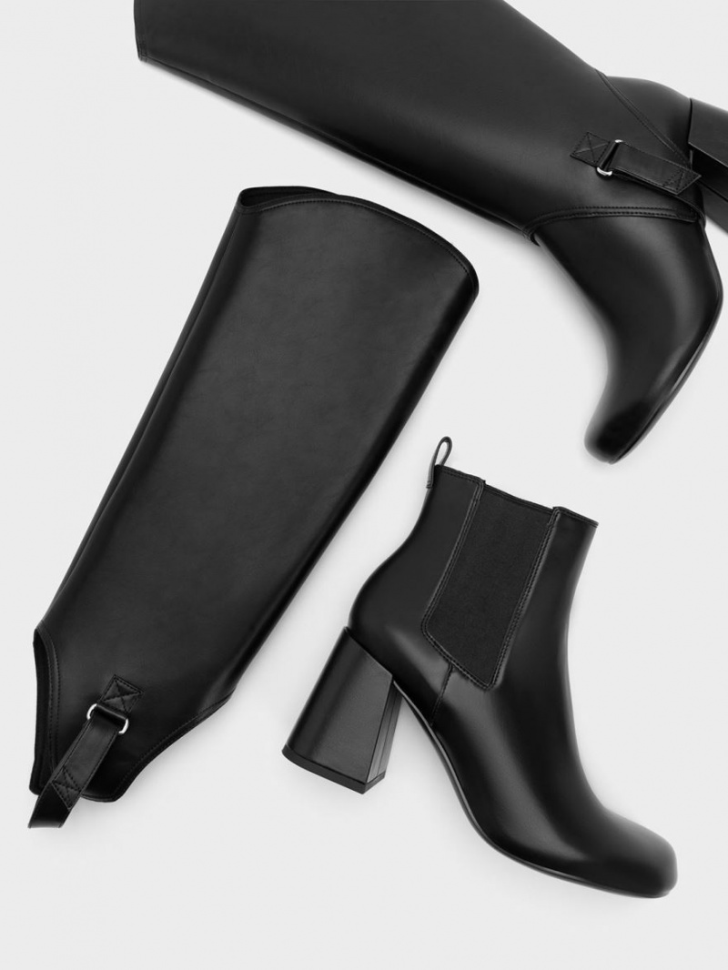 Charles & Keith Gigi Block Heel Kniehohe Stiefel Schwarz | 426ADHVGQ