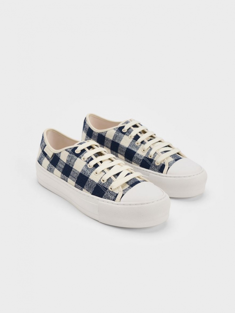 Charles & Keith Gingham Sneakers Dunkelblau | 867PZKWAQ