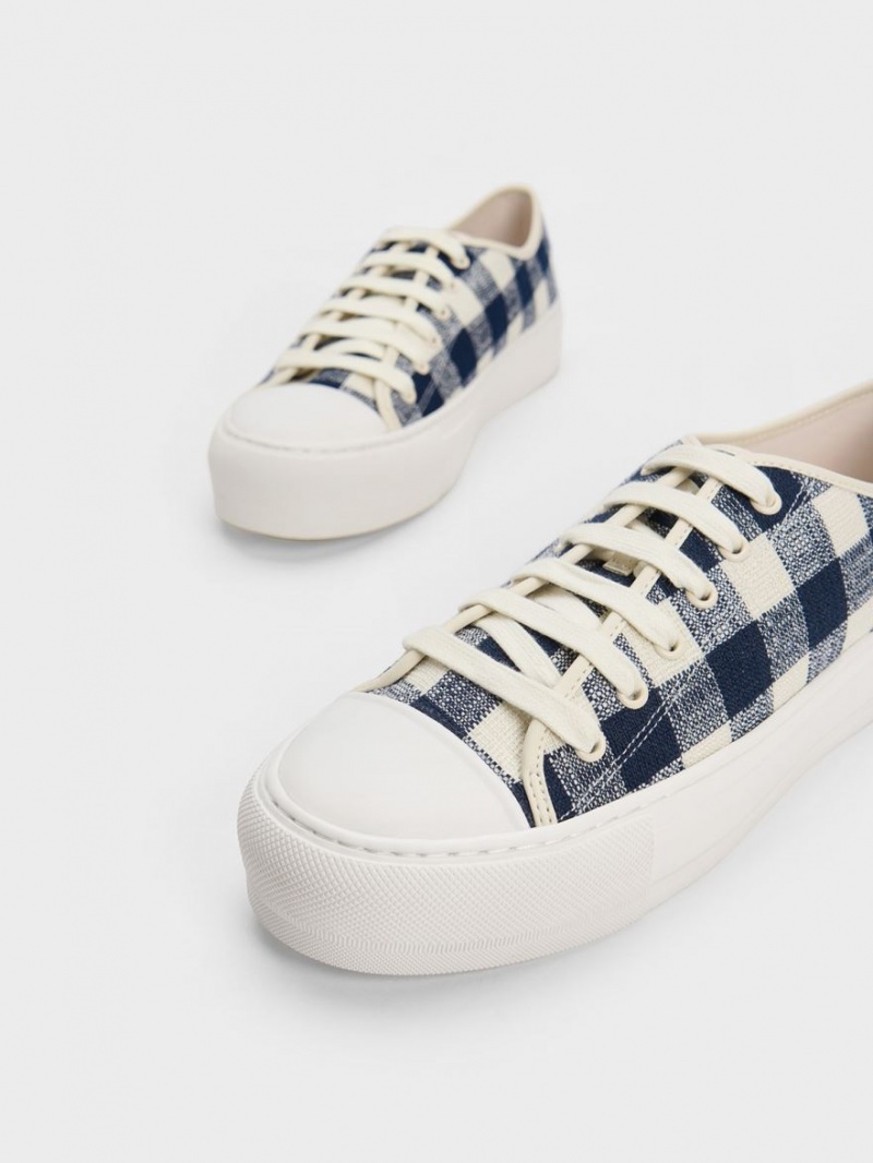 Charles & Keith Gingham Sneakers Dunkelblau | 867PZKWAQ