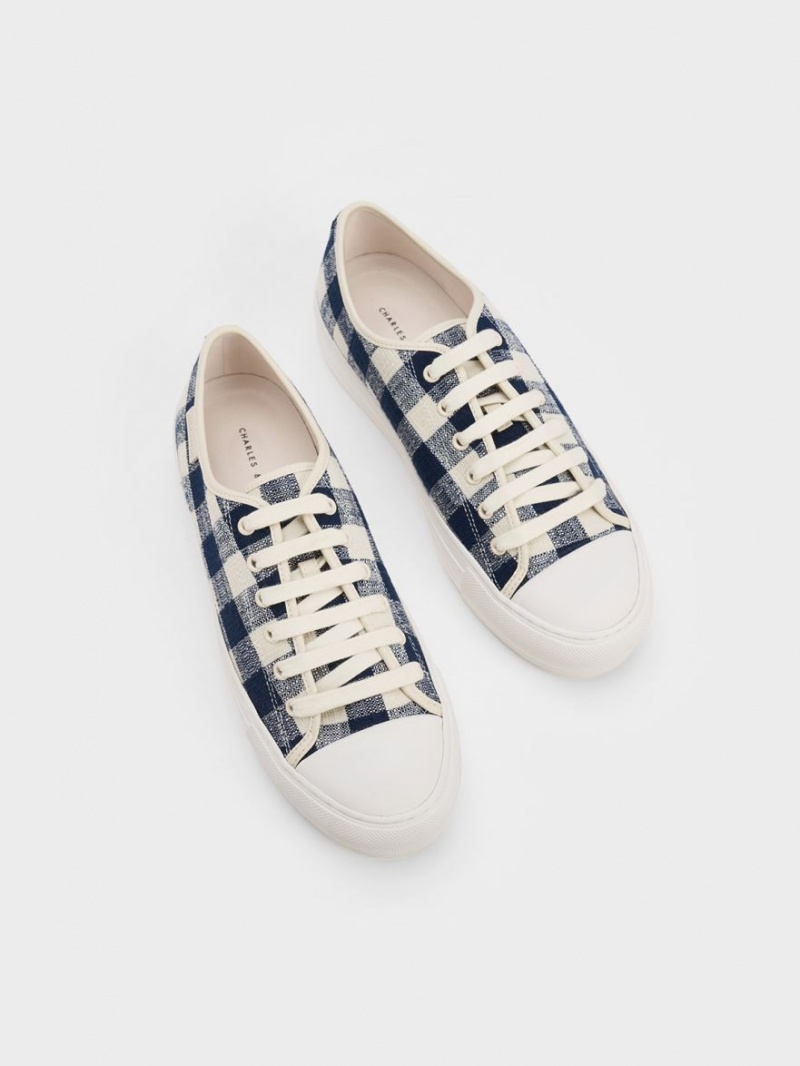 Charles & Keith Gingham Sneakers Dunkelblau | 867PZKWAQ