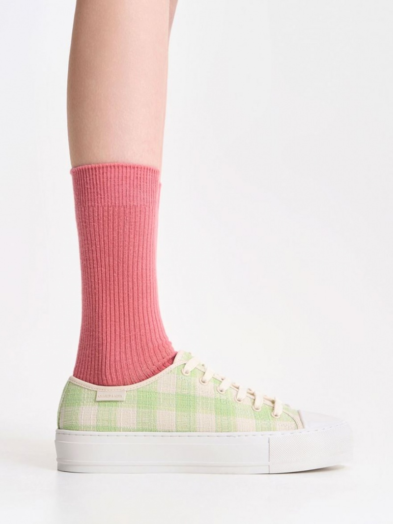 Charles & Keith Gingham Sneakers Grün | 953VPFNUG