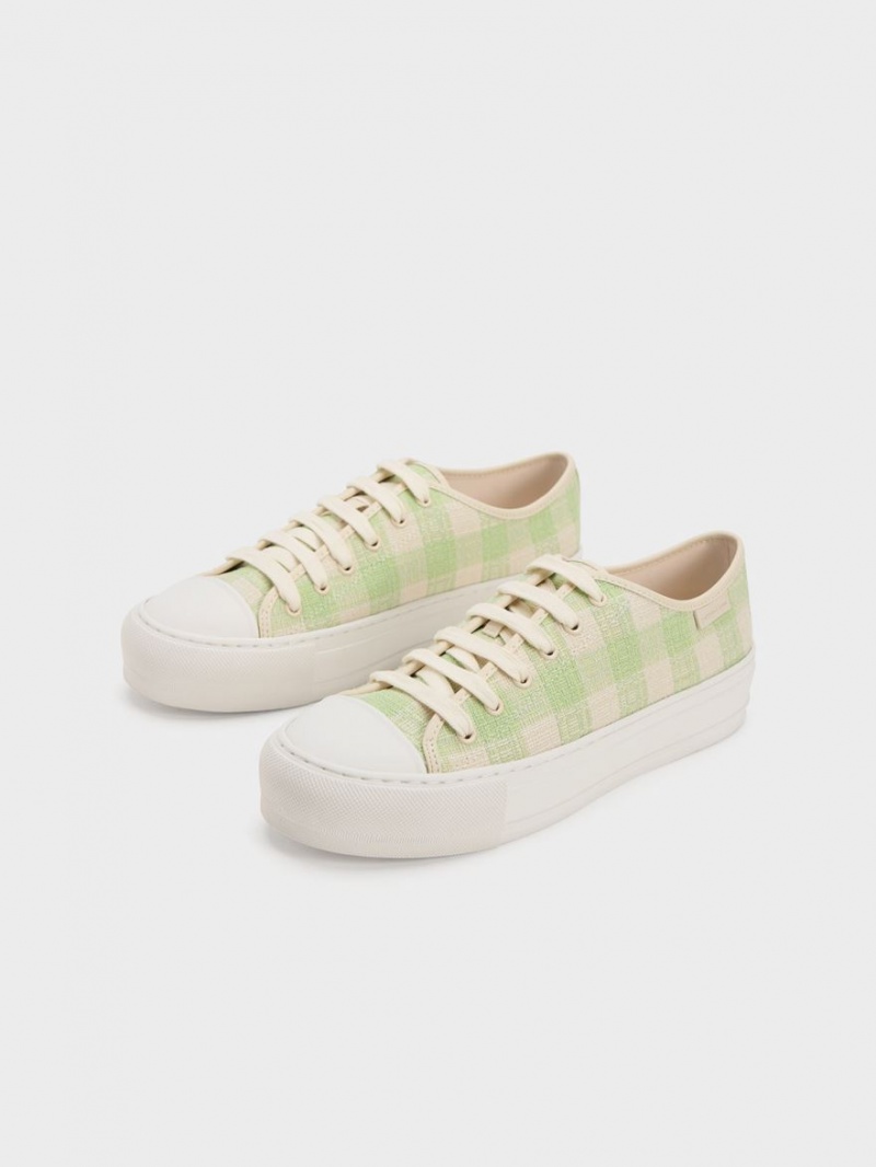 Charles & Keith Gingham Sneakers Grün | 953VPFNUG