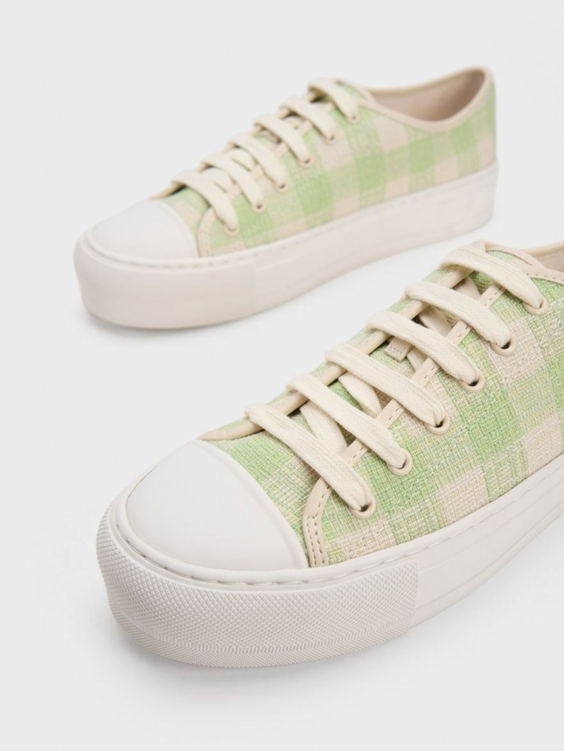 Charles & Keith Gingham Sneakers Grün | 953VPFNUG