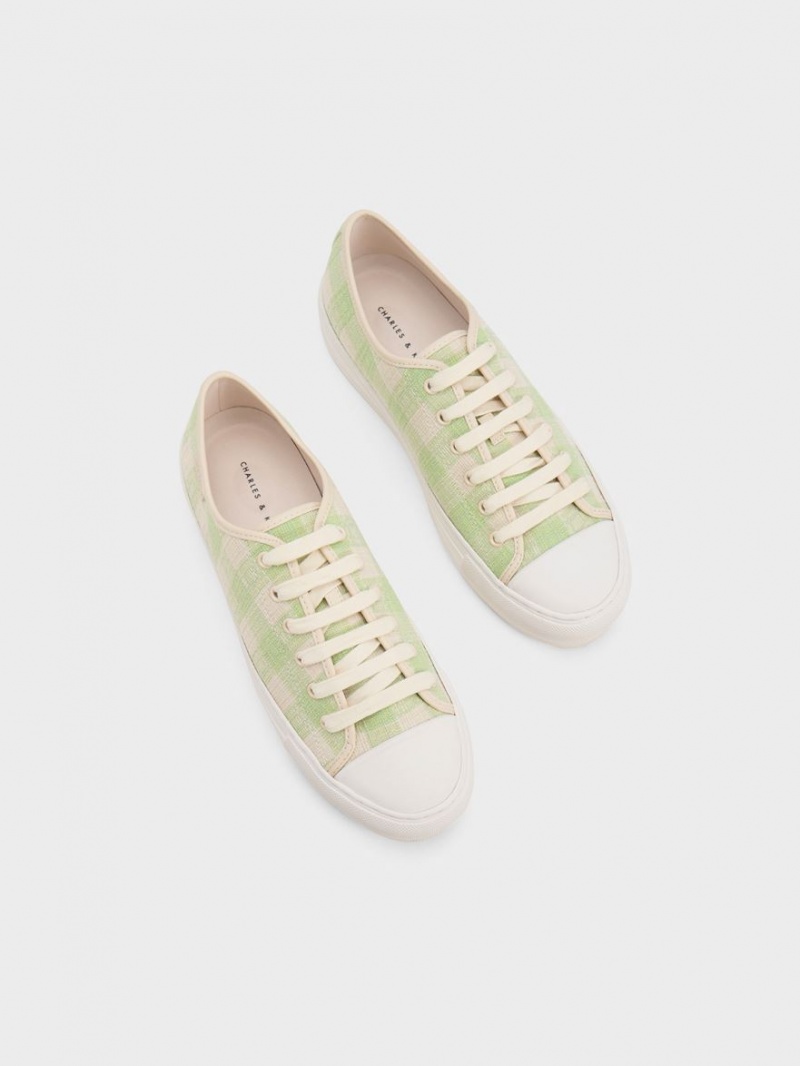 Charles & Keith Gingham Sneakers Grün | 953VPFNUG