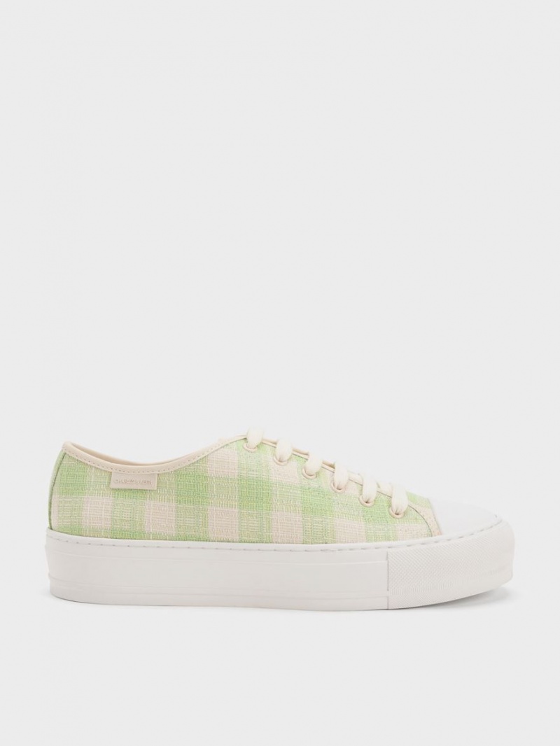 Charles & Keith Gingham Sneakers Grün | 953VPFNUG