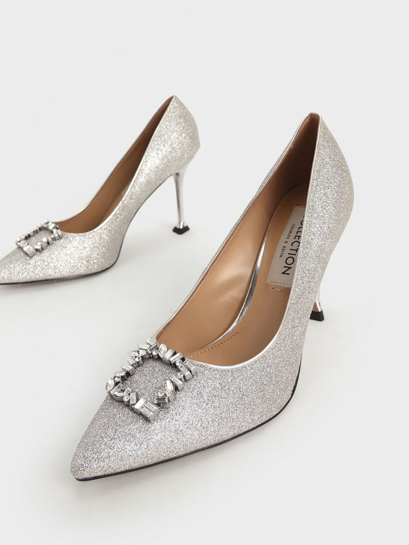 Charles & Keith Glitter Gem-Embellished Pumps Silber | 102RPVYNU