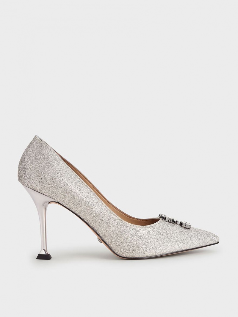 Charles & Keith Glitter Gem-Embellished Pumps Silber | 102RPVYNU