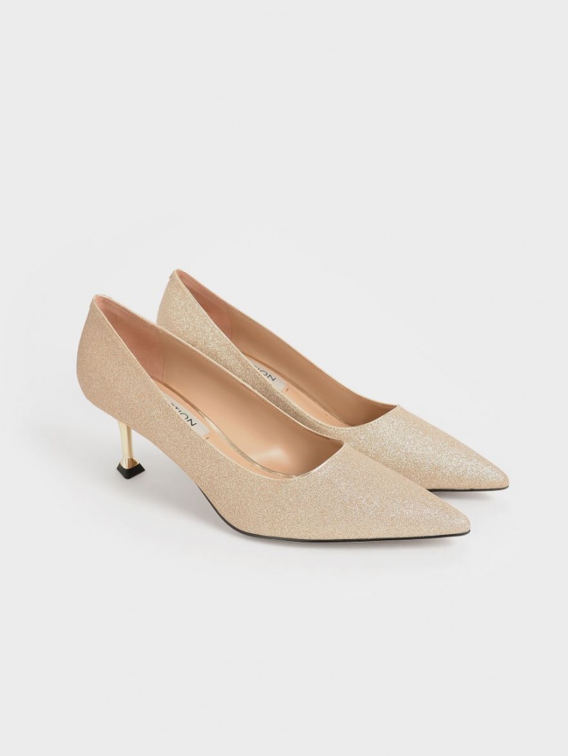 Charles & Keith Glittered Kitten Heel Pumps Gold | 385CKUIHX