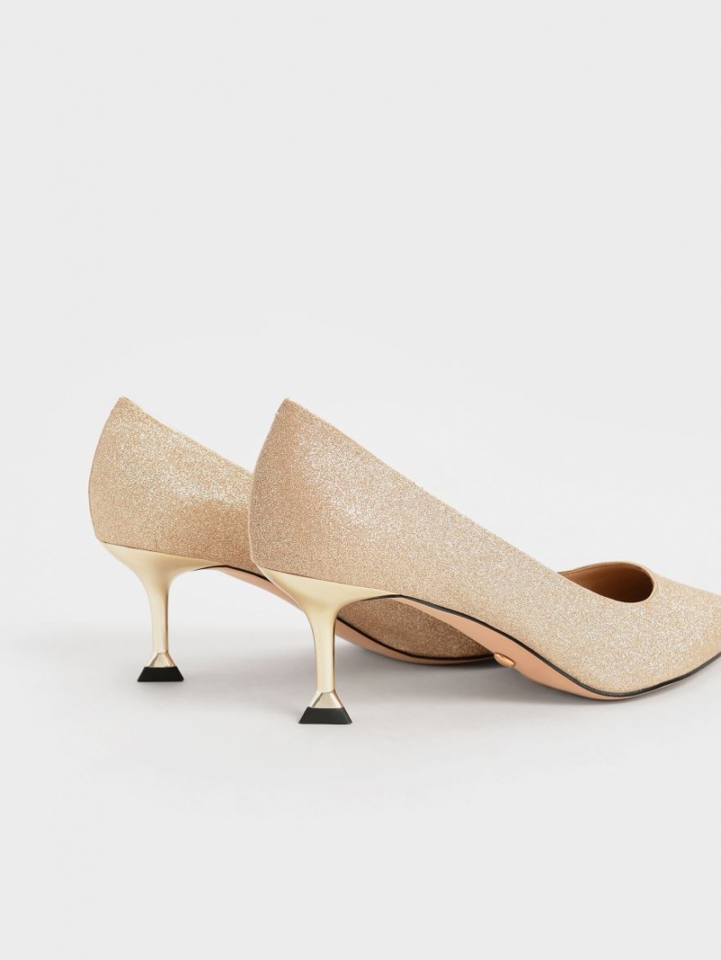 Charles & Keith Glittered Kitten Heel Pumps Gold | 385CKUIHX