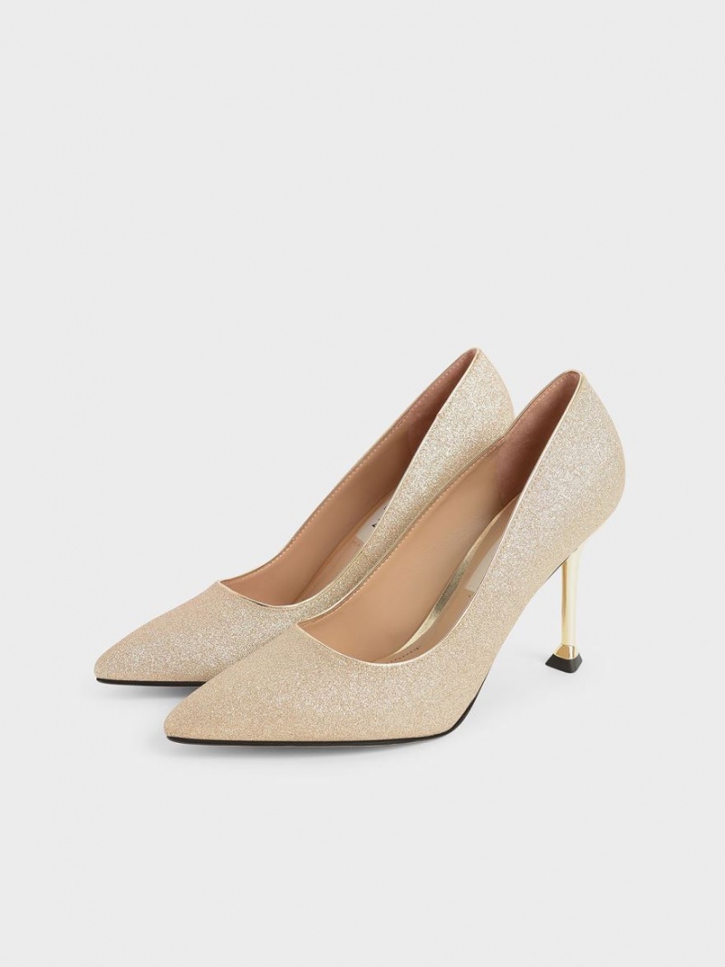 Charles & Keith Glittered Sculptural Stiletto Heel Pumps Gold | 908WBKJEF