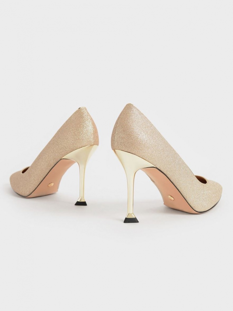 Charles & Keith Glittered Sculptural Stiletto Heel Pumps Gold | 908WBKJEF