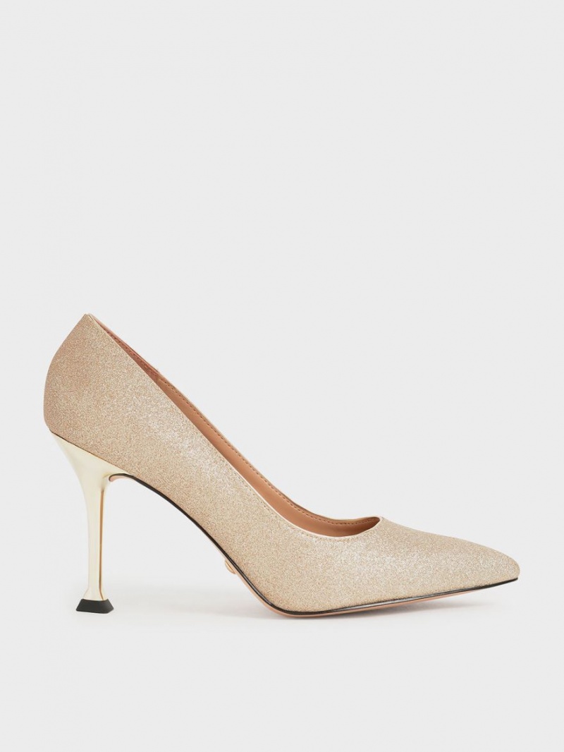 Charles & Keith Glittered Sculptural Stiletto Heel Pumps Gold | 908WBKJEF