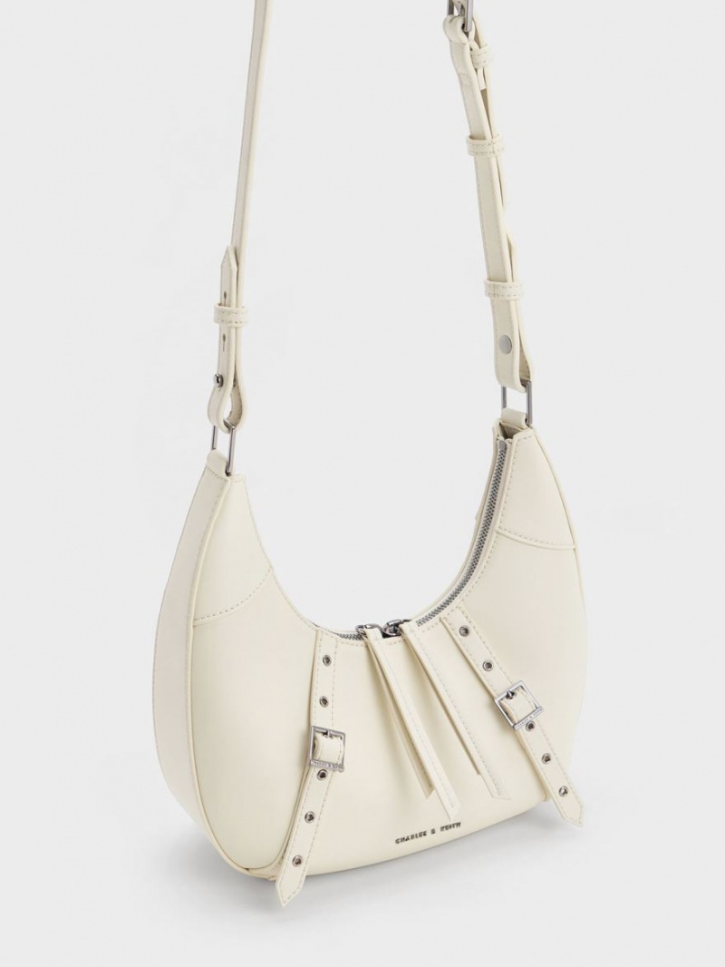 Charles & Keith Grommet Crescent Hobo Tasche Weiß | 325GXNPOR