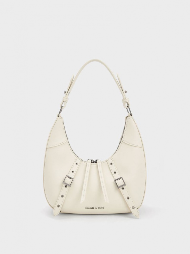 Charles & Keith Grommet Crescent Hobo Tasche Weiß | 325GXNPOR