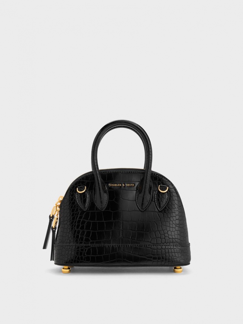 Charles & Keith Harmonee Croc-Embossed Bowling Tragetaschen Schwarz | 682LUSGMK