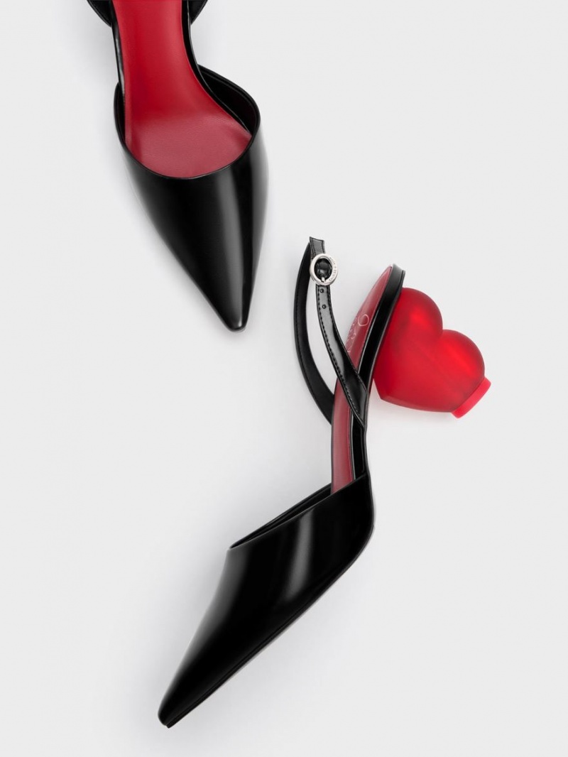 Charles & Keith Heart Heel Slingback Pumps Schwarz | 362RVDABG