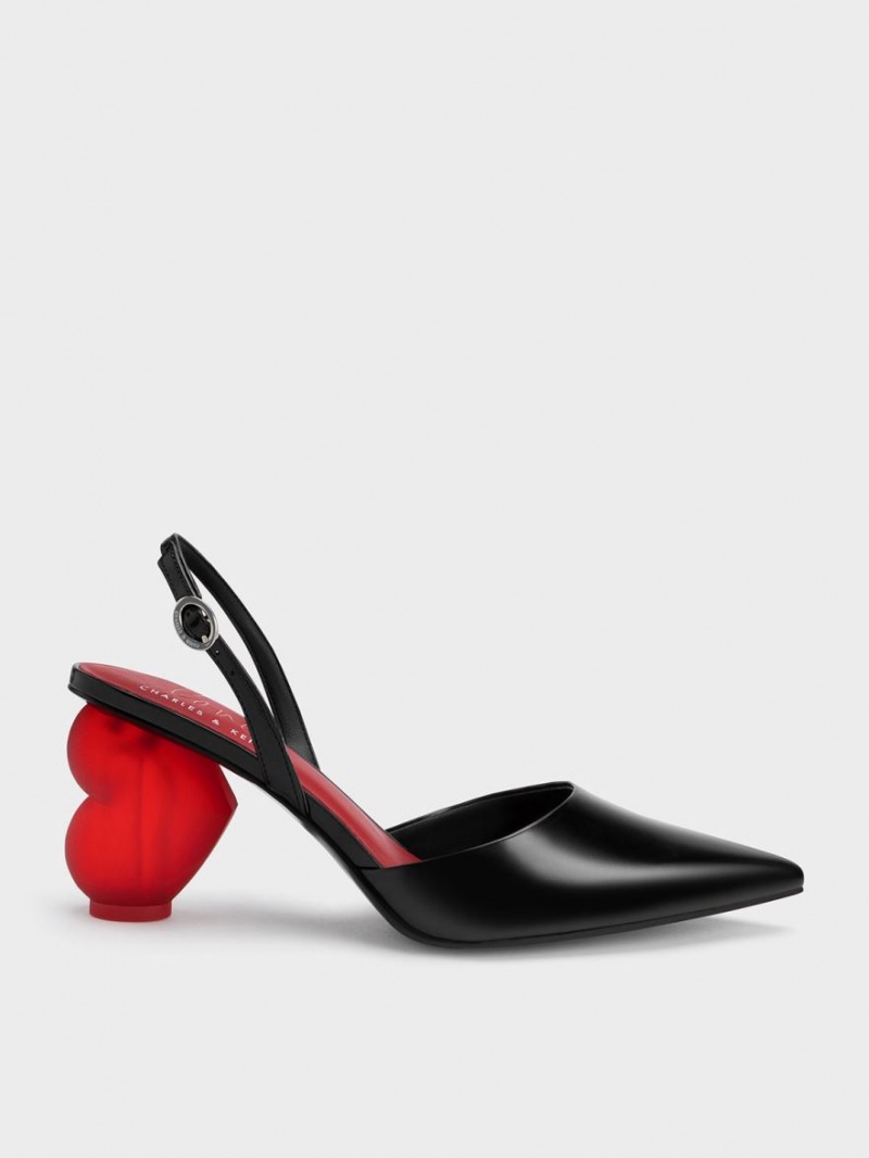 Charles & Keith Heart Heel Slingback Pumps Schwarz | 362RVDABG