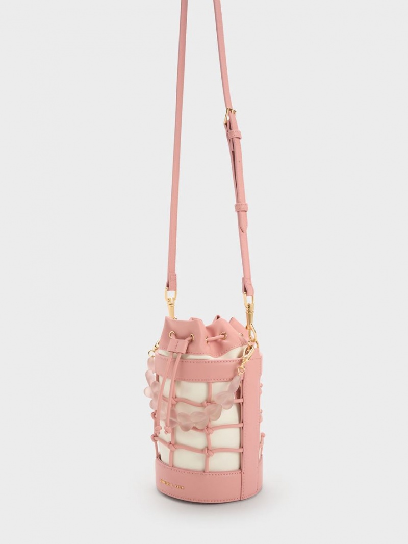 Charles & Keith Heart Motif Caged Bucket Tasche Rosa | 704COLITV