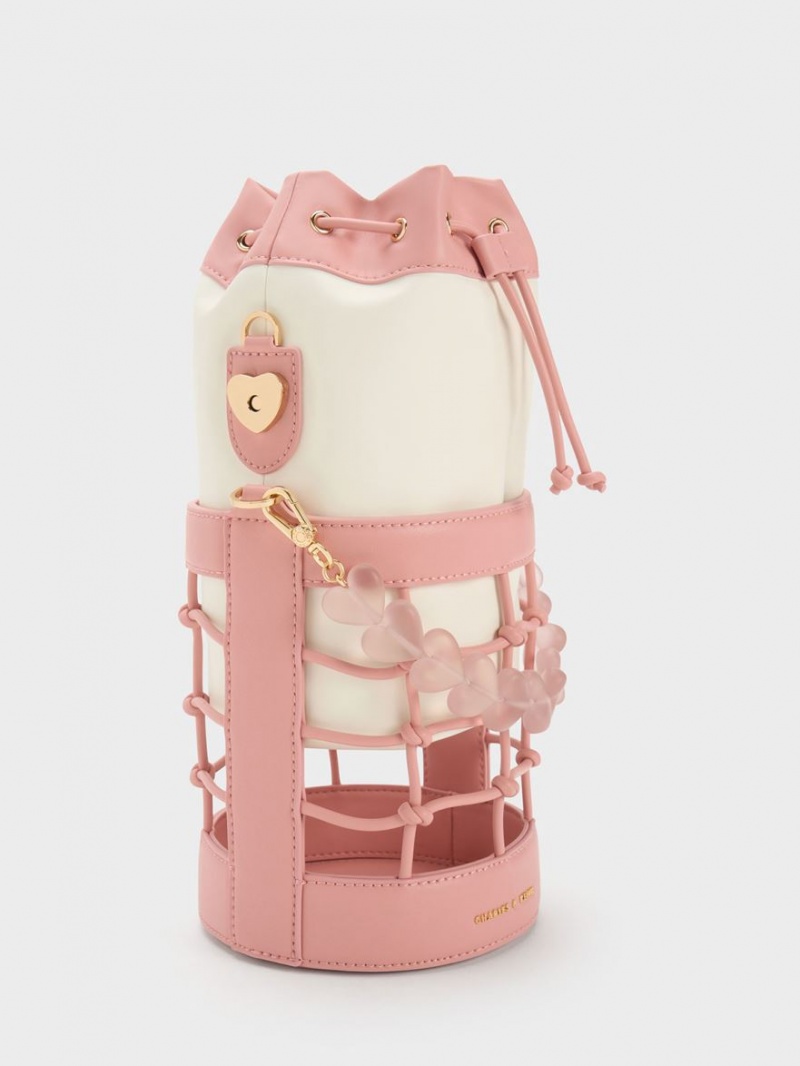 Charles & Keith Heart Motif Caged Bucket Tasche Rosa | 704COLITV