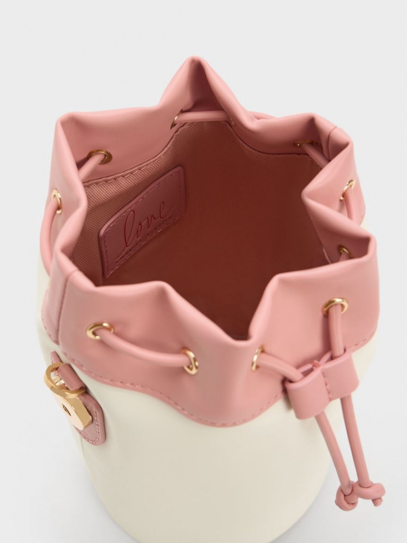 Charles & Keith Heart Motif Caged Bucket Tasche Rosa | 704COLITV