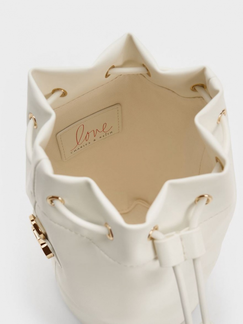 Charles & Keith Heart Motif Caged Bucket Tasche Weiß | 187YJBZWU