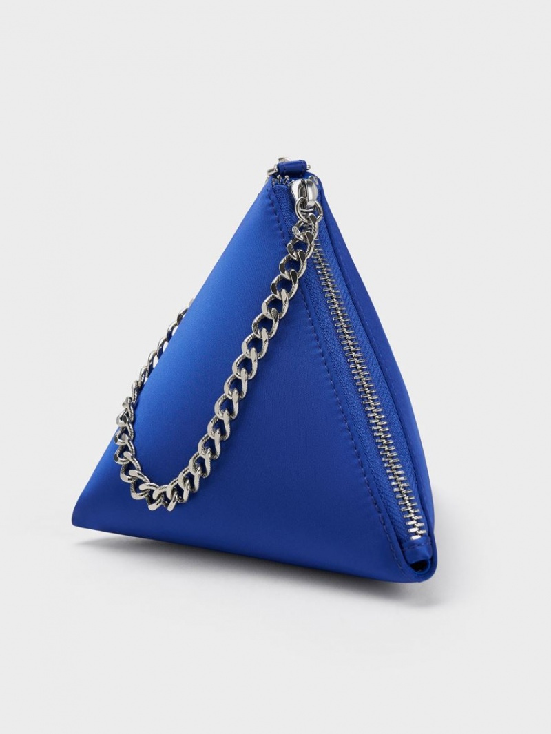 Charles & Keith Hera Satin Pyramid Clutch Tasche Blau | 018KDXUIO