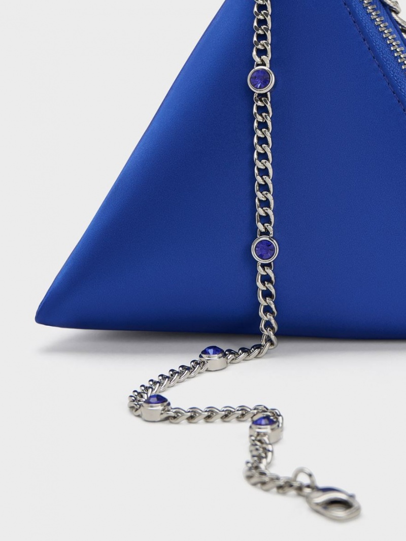 Charles & Keith Hera Satin Pyramid Clutch Tasche Blau | 018KDXUIO