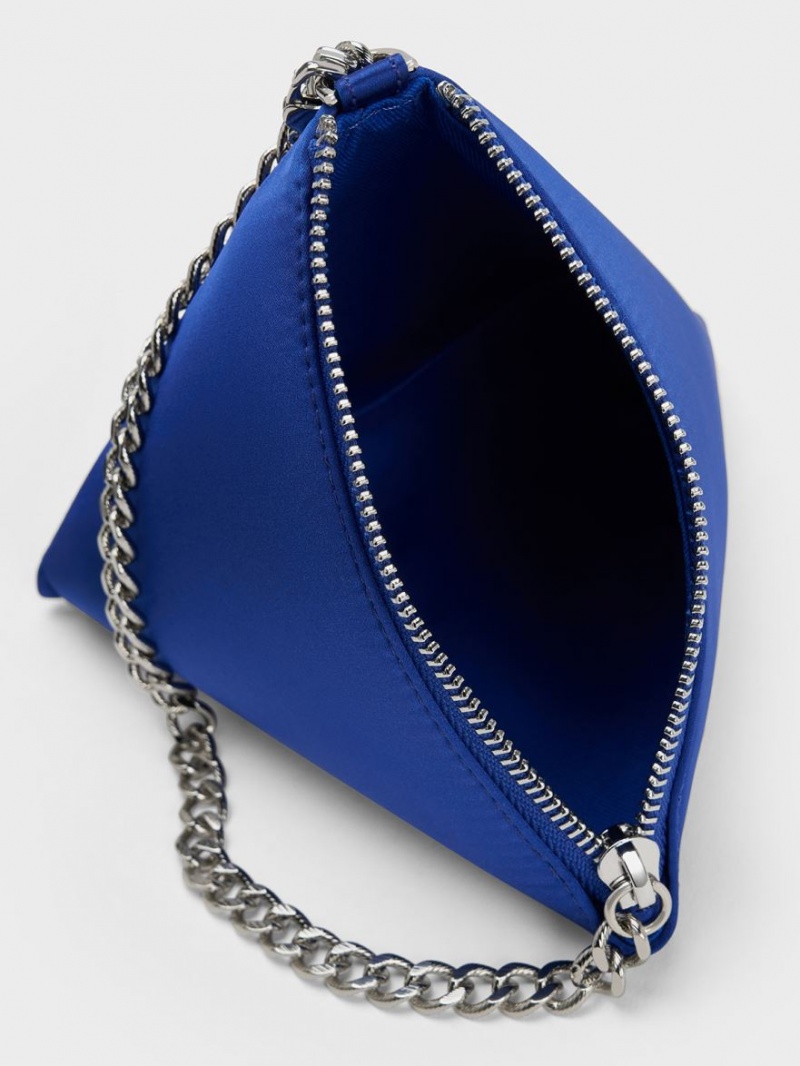 Charles & Keith Hera Satin Pyramid Clutch Tasche Blau | 018KDXUIO