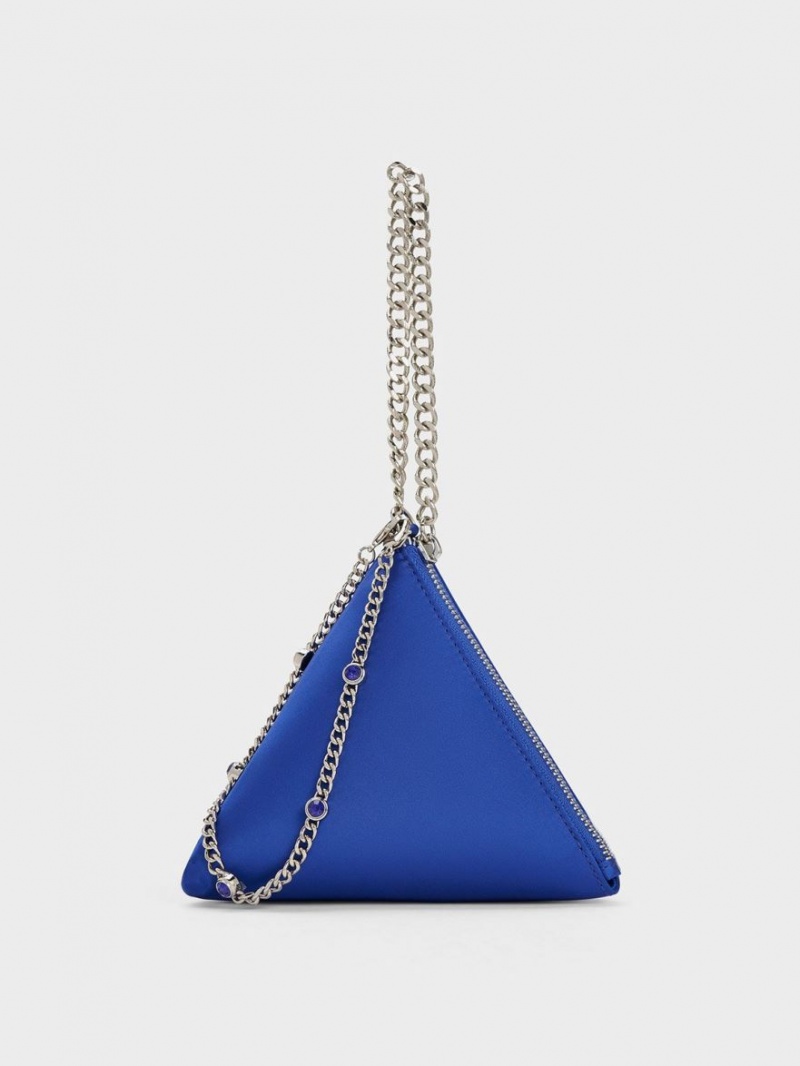 Charles & Keith Hera Satin Pyramid Clutch Tasche Blau | 018KDXUIO