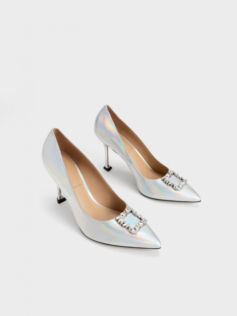 Charles & Keith Holographic Leder Gem-Embellished Pumps Mehrfarbig | 530PFGEQT