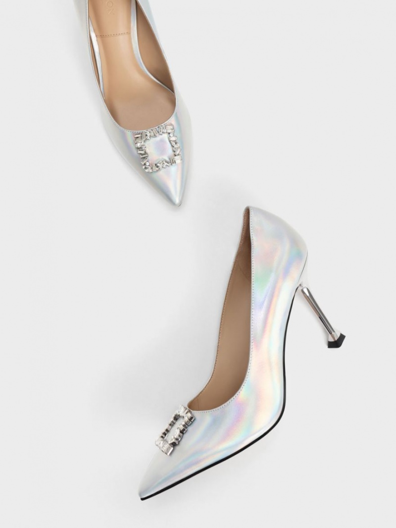 Charles & Keith Holographic Leder Gem-Embellished Pumps Mehrfarbig | 530PFGEQT