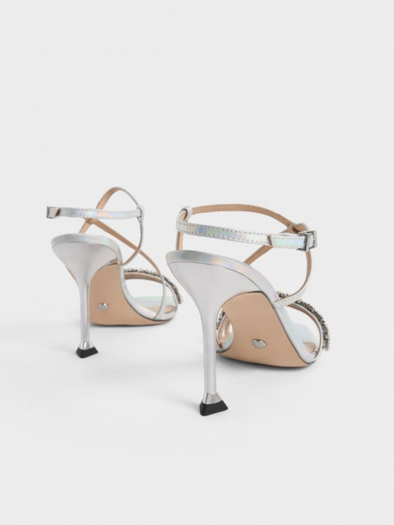 Charles & Keith Holographic Leder Gem-Embellished Riemchensandalen Mehrfarbig | 581DMRONA