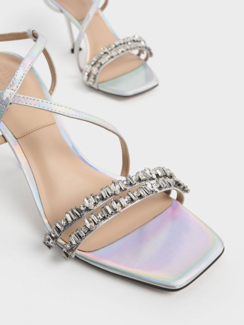 Charles & Keith Holographic Leder Gem-Embellished Riemchensandalen Mehrfarbig | 581DMRONA