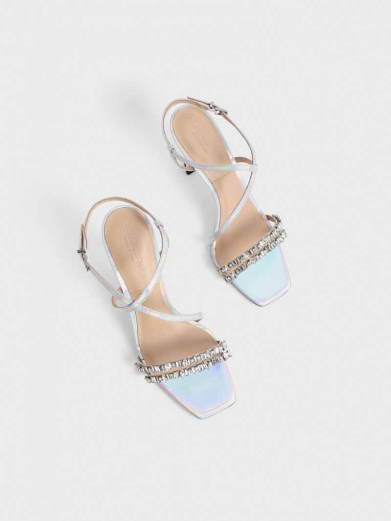 Charles & Keith Holographic Leder Gem-Embellished Riemchensandalen Mehrfarbig | 581DMRONA