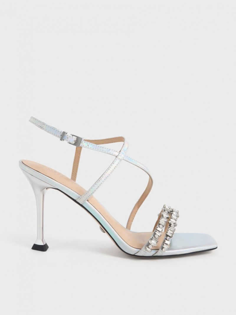 Charles & Keith Holographic Leder Gem-Embellished Riemchensandalen Mehrfarbig | 581DMRONA