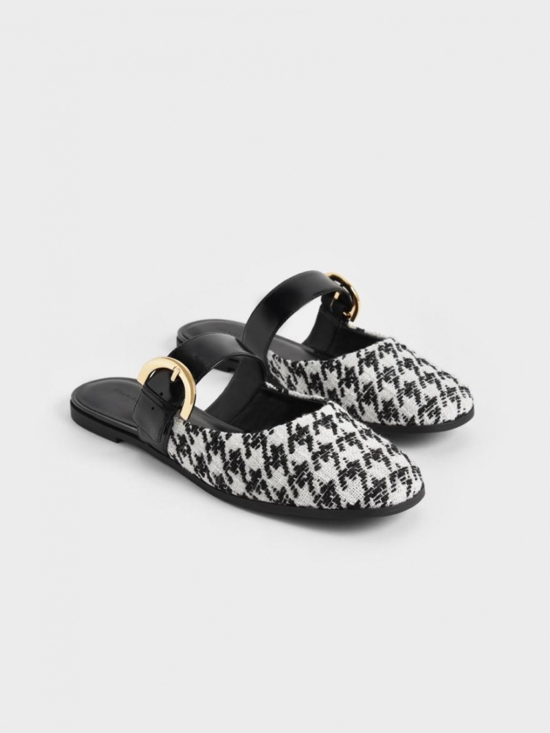 Charles & Keith Houndstooth Buckled Flache Mules Mehrfarbig | 759QEUPSR