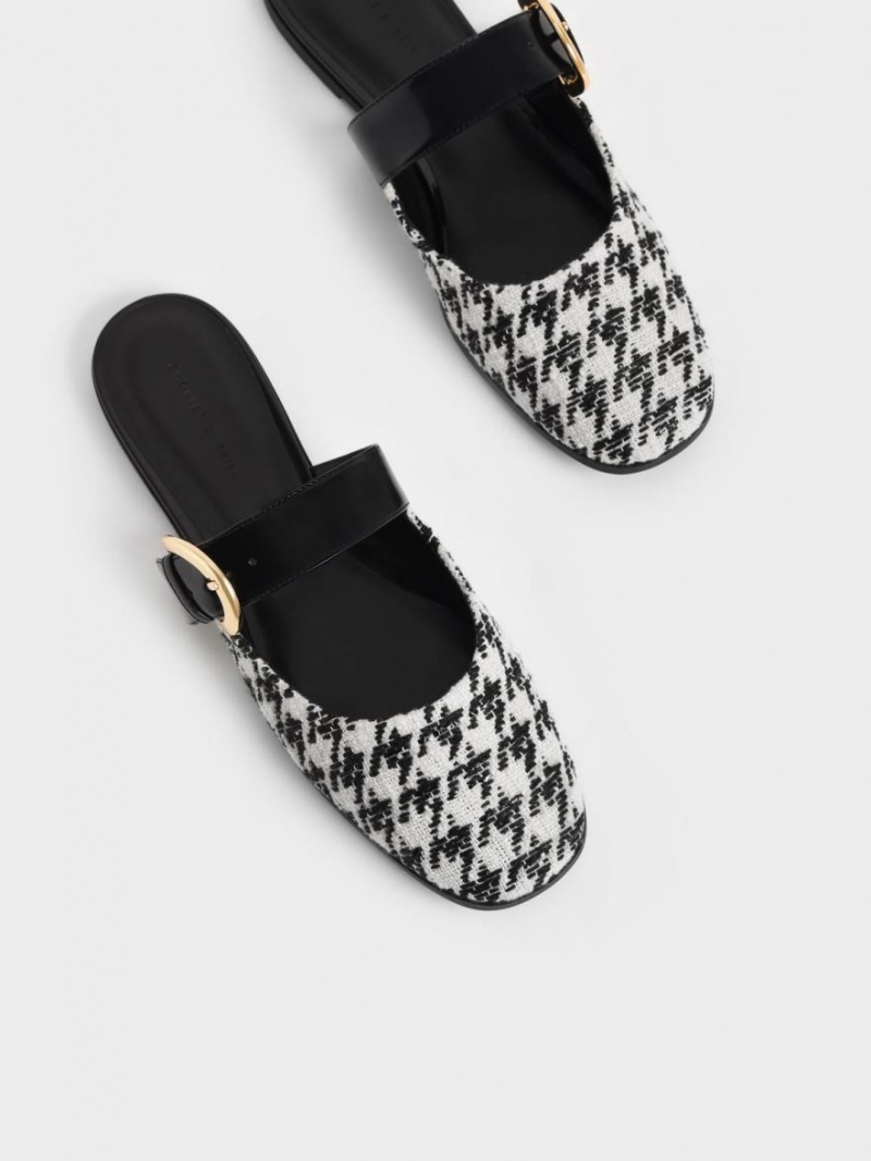 Charles & Keith Houndstooth Buckled Flache Mules Mehrfarbig | 759QEUPSR