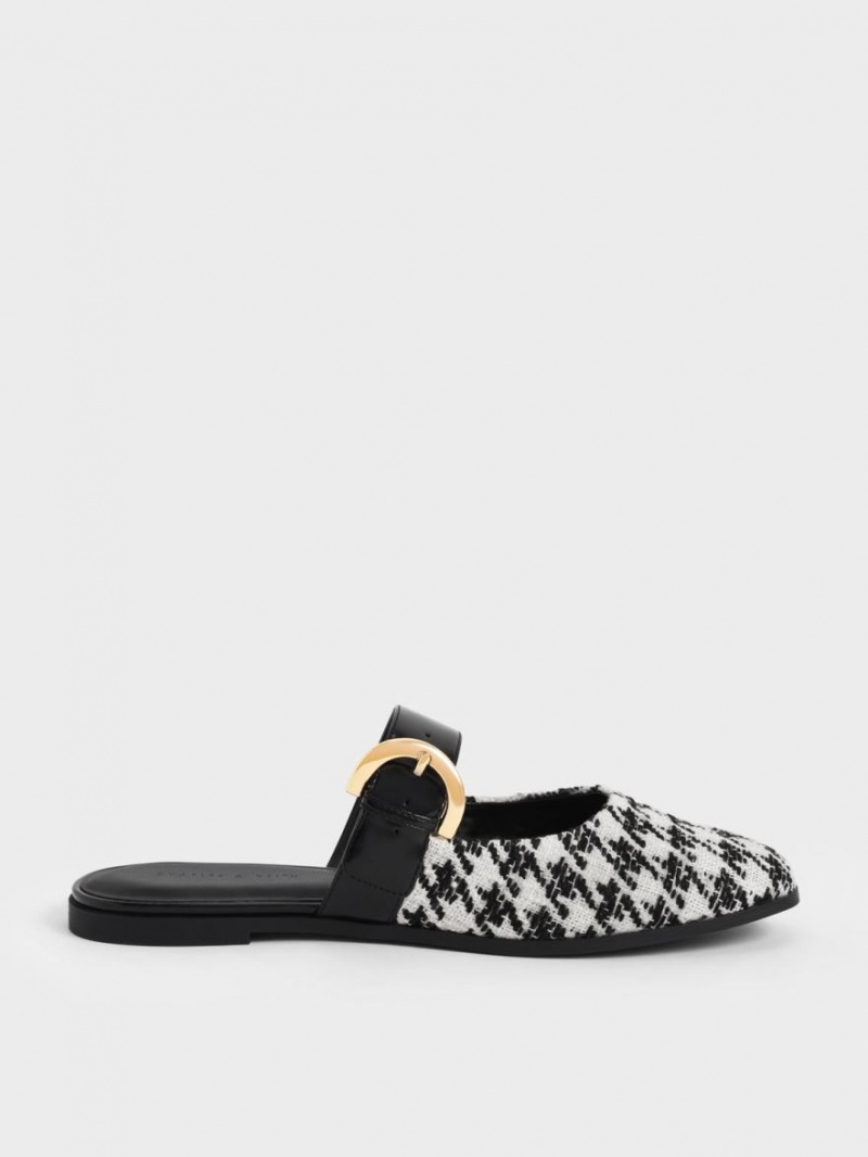 Charles & Keith Houndstooth Buckled Flache Mules Mehrfarbig | 759QEUPSR