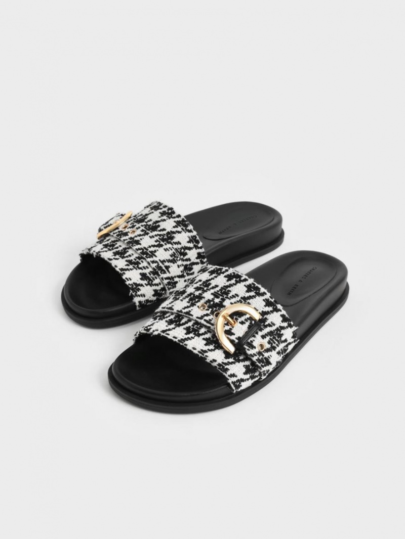 Charles & Keith Houndstooth Studded Schnallen Rutschen Sie Sandalen Mehrfarbig | 427IQFCOB