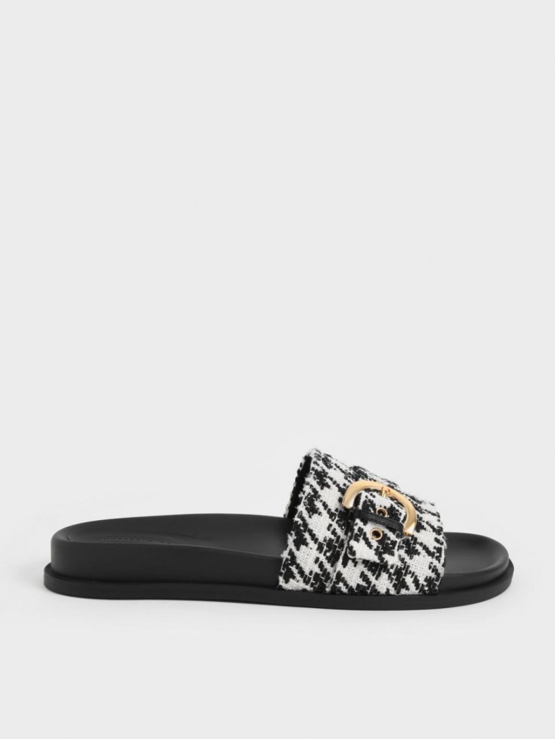 Charles & Keith Houndstooth Studded Schnallen Rutschen Sie Sandalen Mehrfarbig | 427IQFCOB