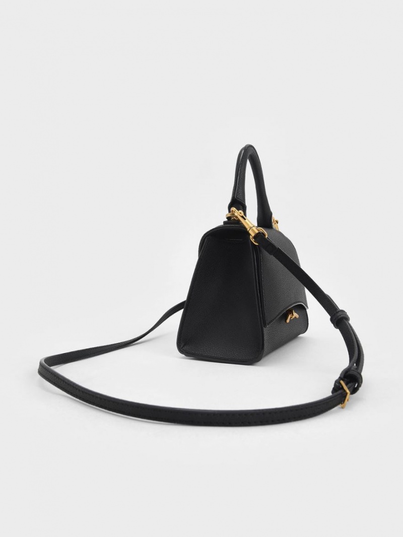 Charles & Keith Huxley Metallic Push-Lock Top Handtasche Schwarz | 746YIKAGD