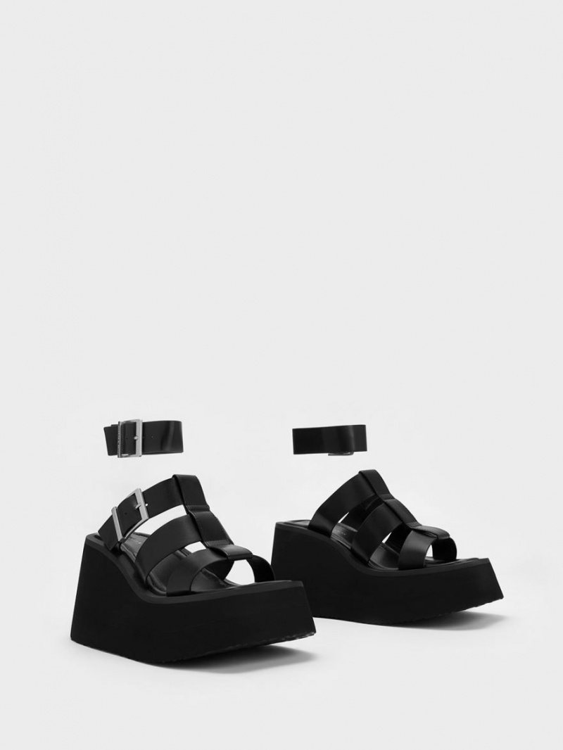 Charles & Keith IIsa Flatform Gladiator Plateausandalen Schwarz | 532TUBNAI