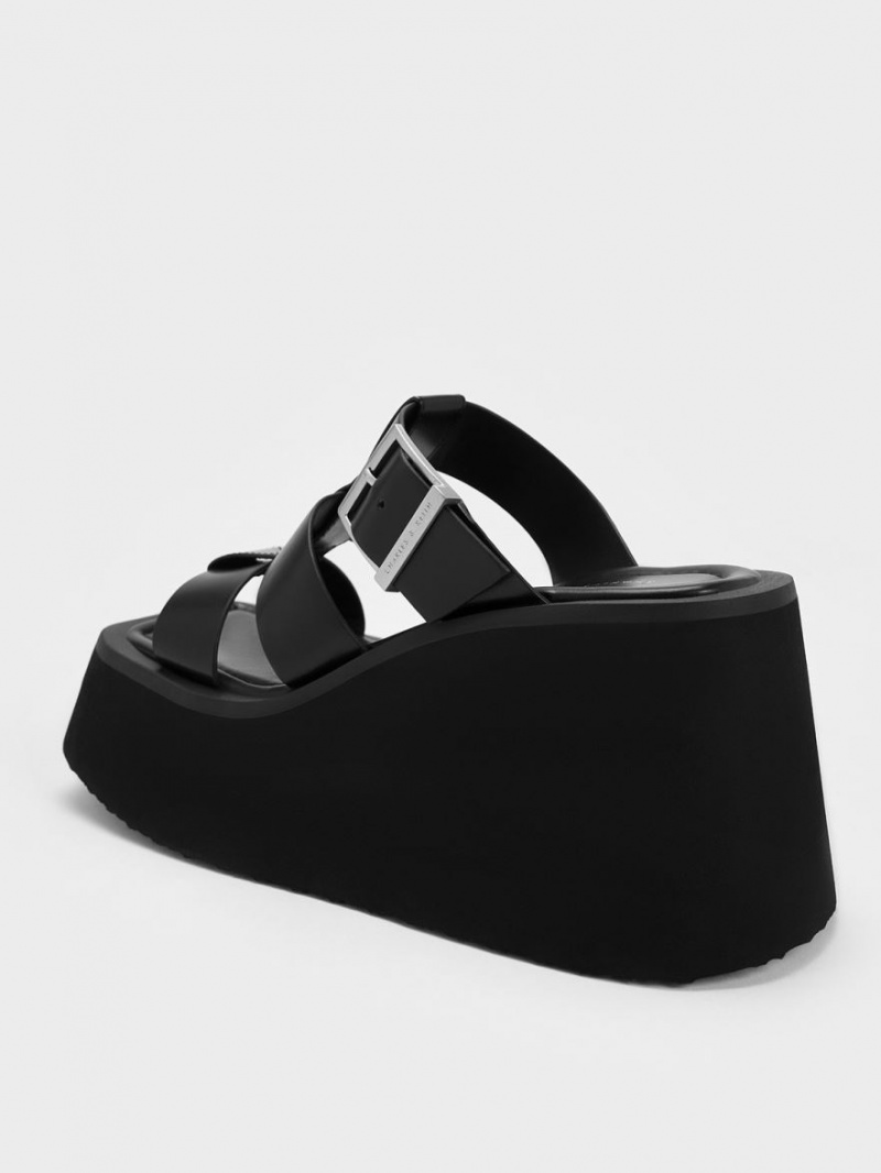 Charles & Keith IIsa Flatform Gladiator Plateausandalen Schwarz | 532TUBNAI