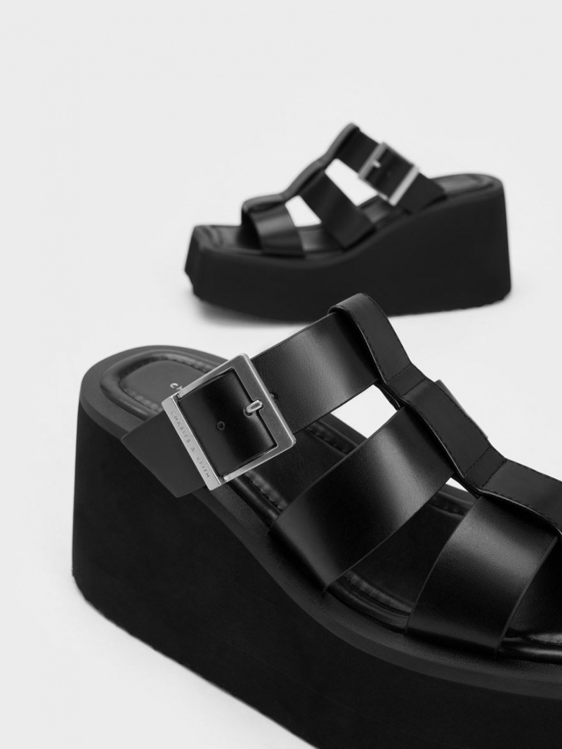 Charles & Keith IIsa Flatform Gladiator Plateausandalen Schwarz | 532TUBNAI